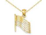 American Flag Pendant Necklace in 14K Yellow Gold  with Chain